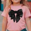 Summer Girls' Elegant and Exquisite Bow-patterned Printed T-shirt, Fashionable and Casual Pullover Kids Clothes