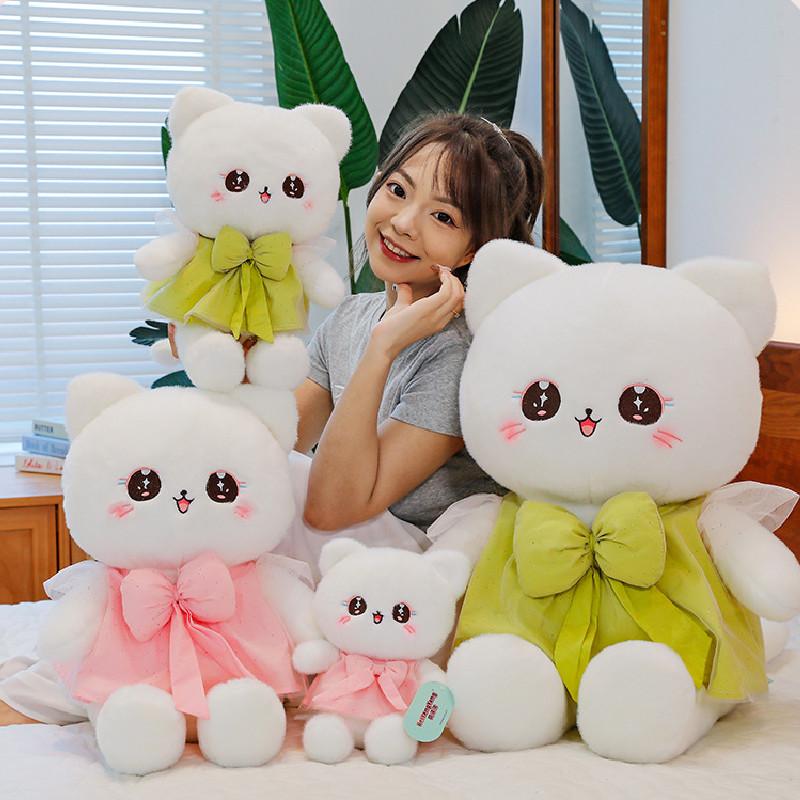 Plush Cat Toy Doll Bow Dress Kitty Stuffed Animal Cartoon Home Ornament Gift