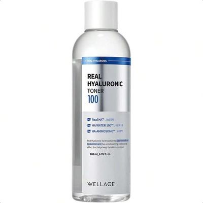 WELLAGE Real Hyaluronic Toner 100 Voor Gezicht 200ml Koreaanse Schoonheid Toner, 93% Hyaluronzuur Water, Hydraterend Voor Droge Huid - Diepe, Snelle Absorptie,