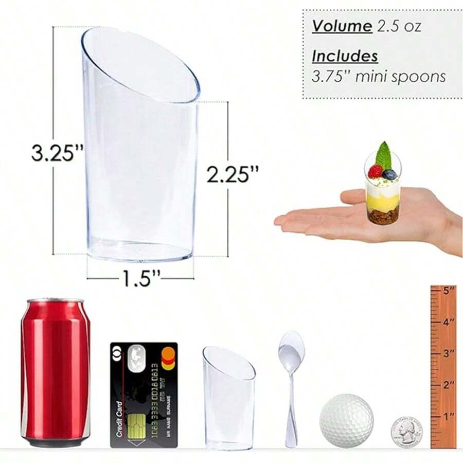 20/50/100PCS Dessert Cups with Spoons - Clear Reusable Small for Cheesecake Shooters, Chocolate Mousse, Parfait - Party & Catering Supplies