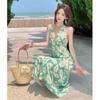 Beautiful beach dress seaside vacation French sleeveless neck waist blue neck collar dress halter dress women