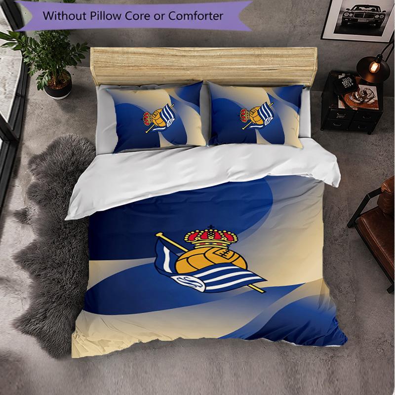 Biancheria da Letto a Tema Real Sociedad FC Set 3 Pezzi Copripiumino Biancheria da Letto Decorativa Per Camera Teen Decorazione Casa