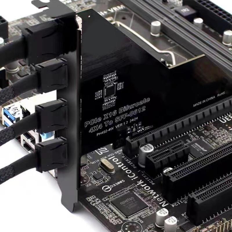PCIe 4.0 X16 Splitter Card 4 Port PCIE X4X4X4X4 to OCulink SFF 8612 Expansion Adapter Enhances Gaming and Video Editing