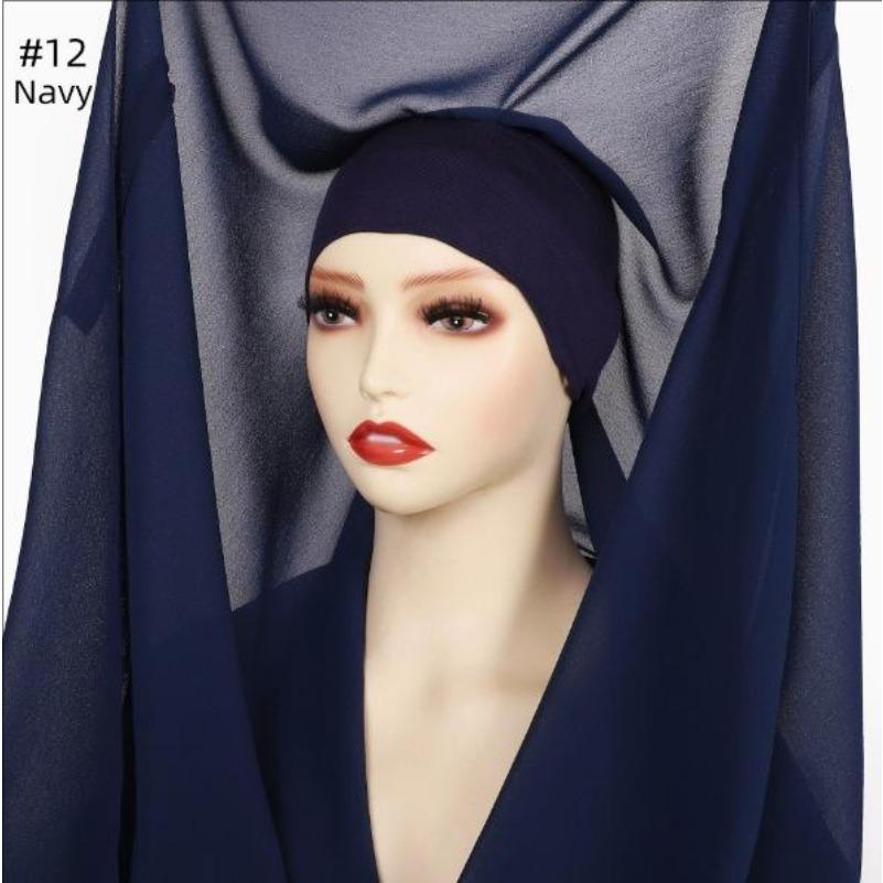 Instant Chiffon Hijab With Built In Magnet Buckle Solid Color Woman Muslim Hijab Scarf Soft Islam Turban Fashion Headband Shawl