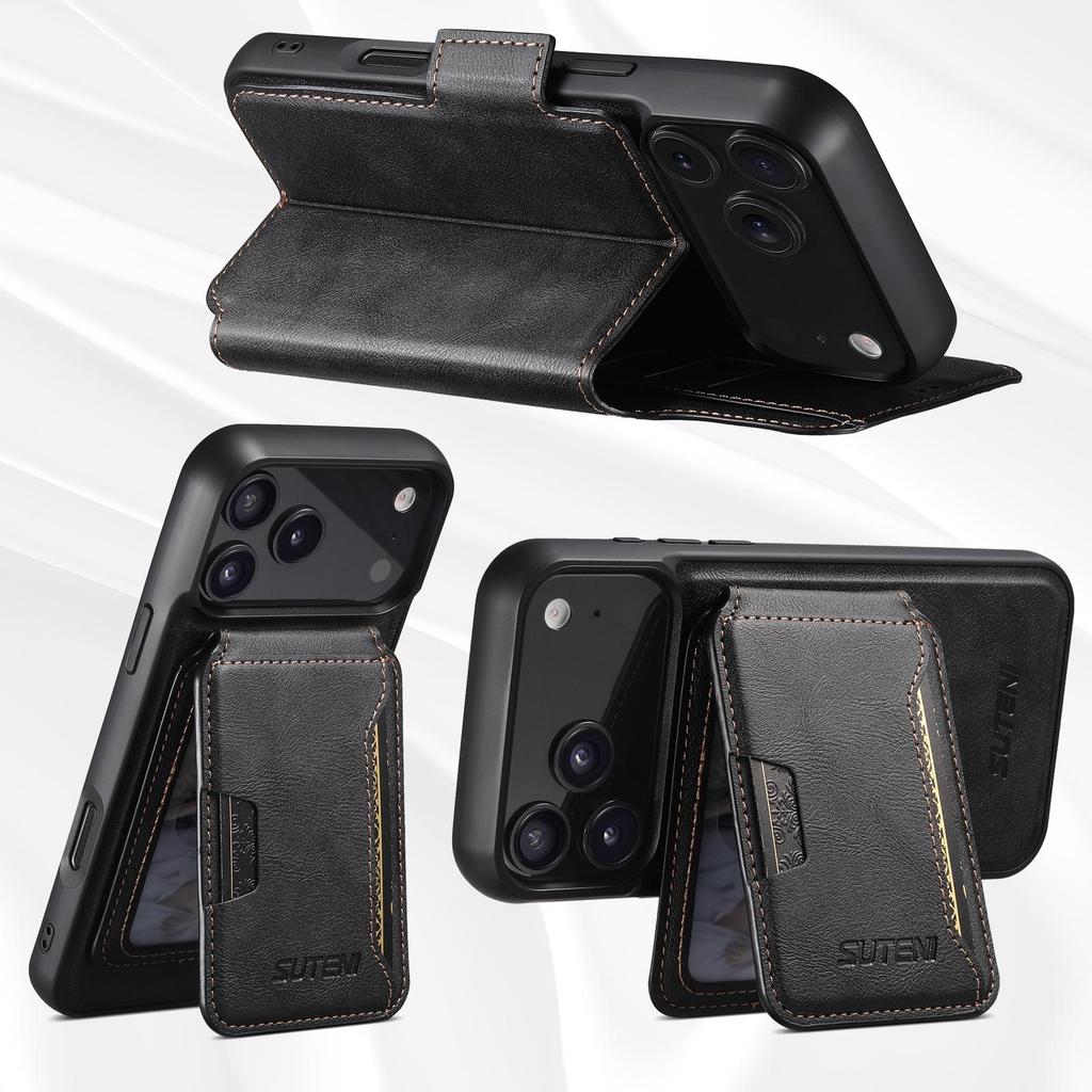 iPhone 17 Pro Max Leather Flip Case with Card Slot, Magnetic and Three-in-One Wireless Charging Stand