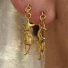 1 Pair Versatile Bohemian Earrings with Moon and Star Carved Pendant Design for Stylish Women Fashion Dangle Ear Studs