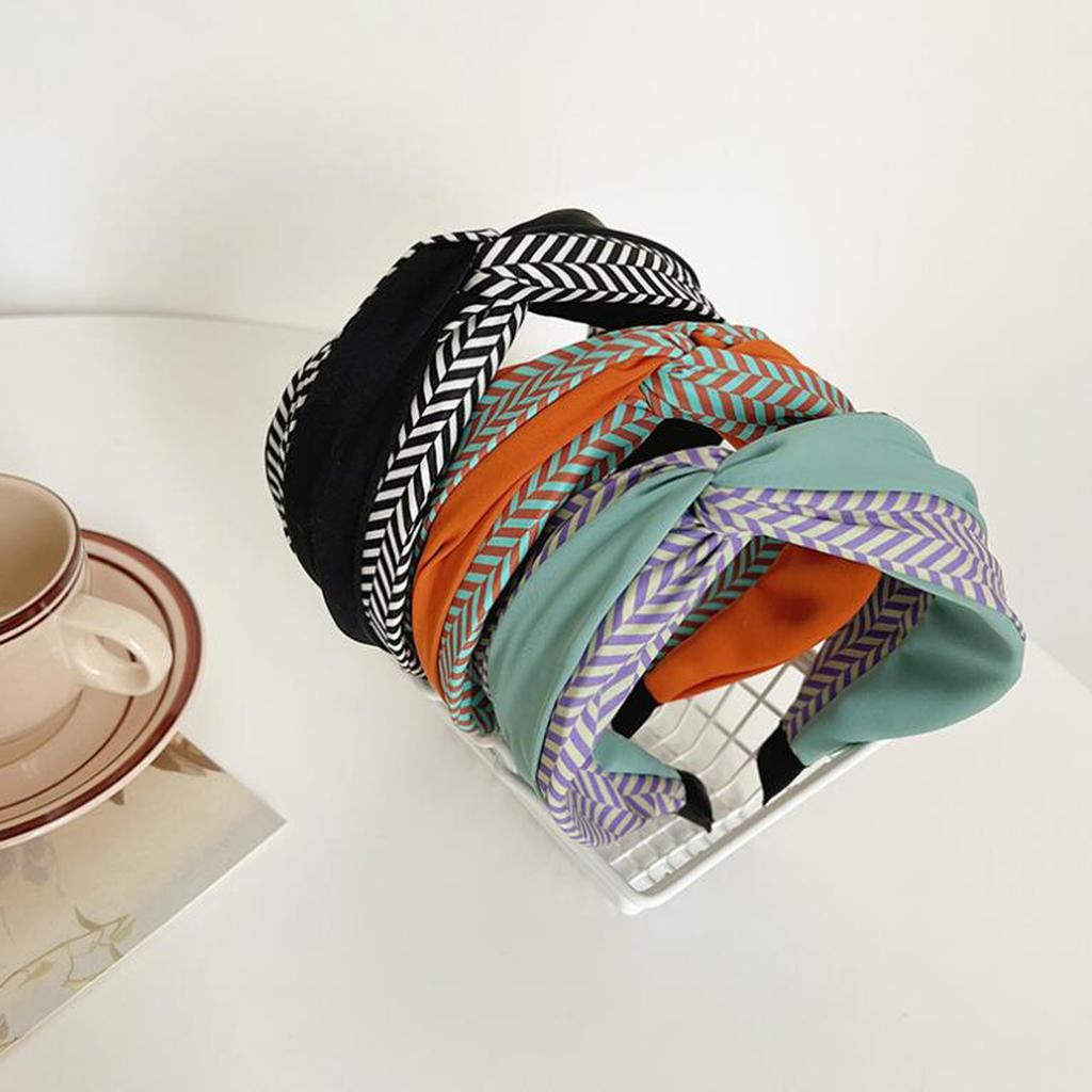 PROLY Ny Mode Dam Pannband Bred Sida Patchwork Randigt Hårband Bred Sida Korsknut Turban Vuxen Håraccessoarer
