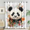 Vintage Watercolor Floral Giant Panda Full Print Window Curtains Grommet Top Nature Style Decorative Curtains