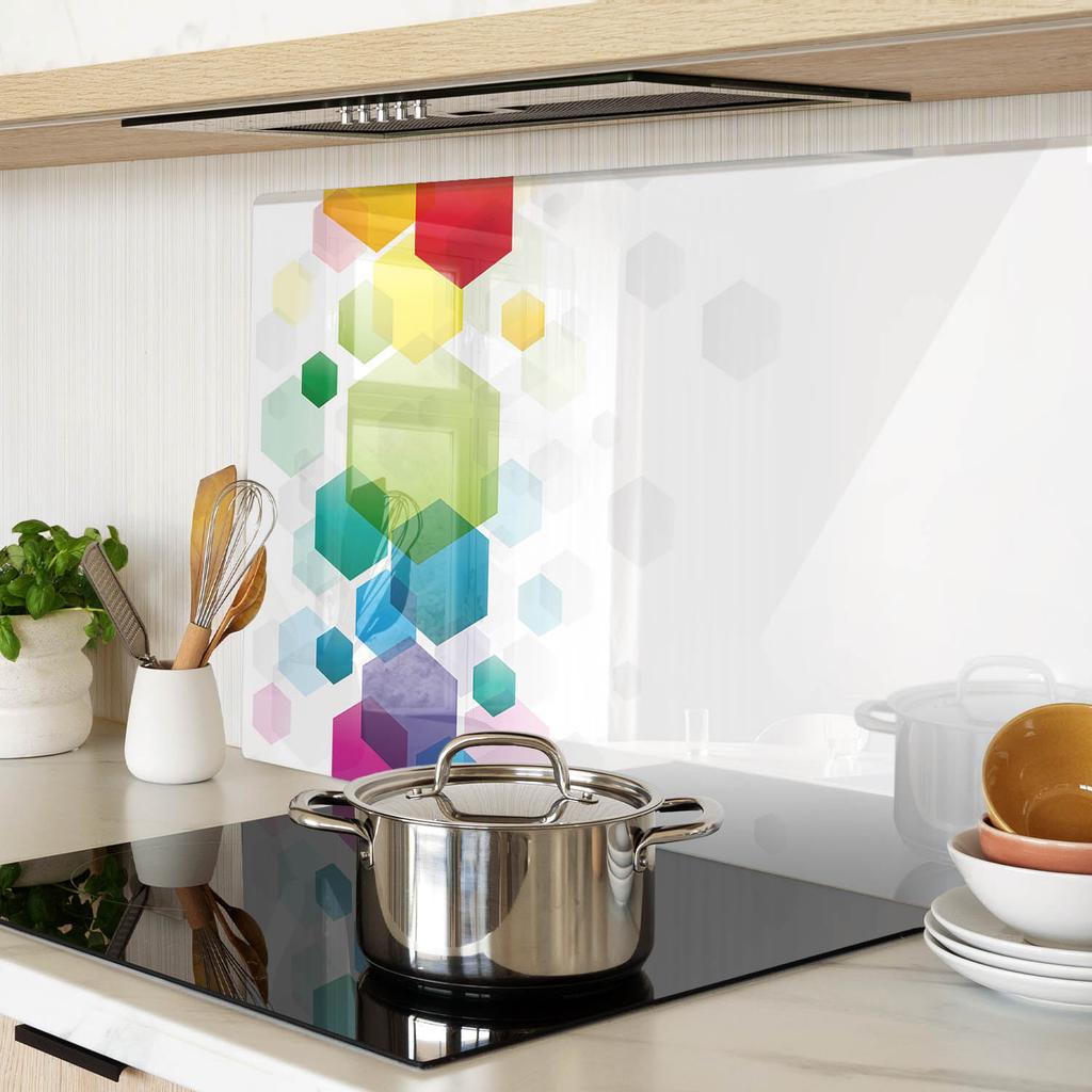 Glass Decorative Serving Board for Snacks Colorful Cubes 80X52 Cm