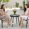 49.5 Cm Round Garden Table, Small Outdoor Coffee Side Table with Plastic Tray-Style Top, Metal Legs, Black