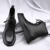 New Casual Leather Mens High Top Shoes Classic Motorcycle Boots British Style Mid-Calf Ankle Boots Thick Bottom Male Basic Boots