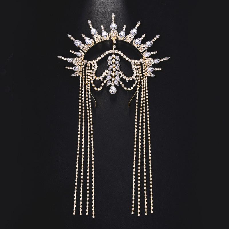 

Tassel Crown Female Exaggerated Personality Goddess Halo Rhinestones Sun Flower Headwear Holiday Accessories