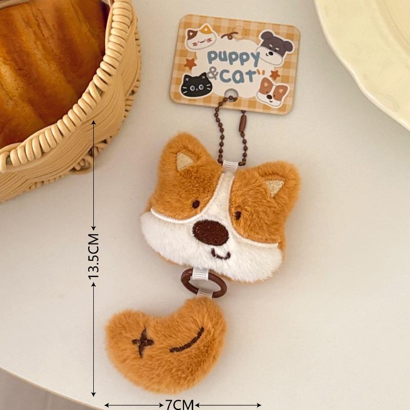 Cartoon Plush Animal Cat Dog Cute Little Tail Pendant Keychain Backpack Hanging Decoration Ornament Couple Friends Gift