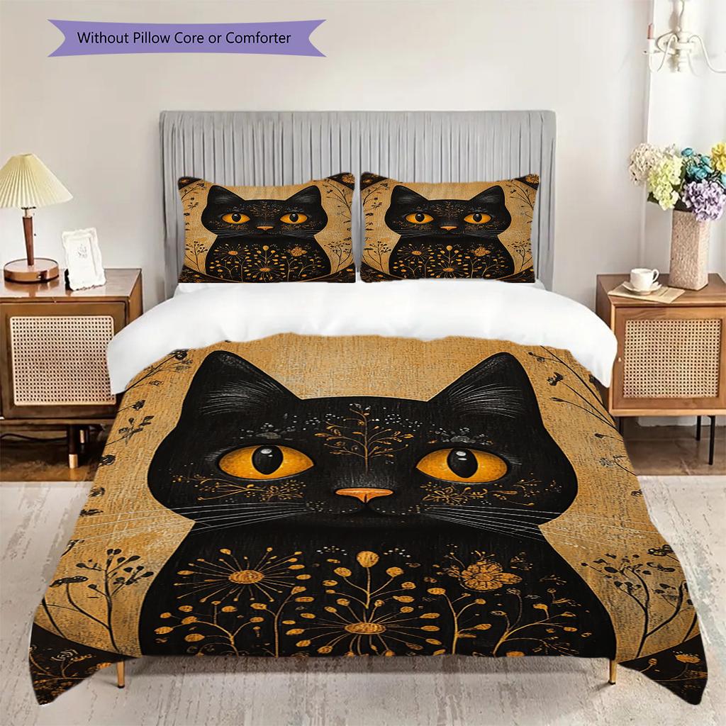 Tabby Cat Pattern Bedding Quilt Set Quilt Cover Pillowcase Home Decoration Birthday Gift (1 * duvet cover + 2 * pillowcase, without core)