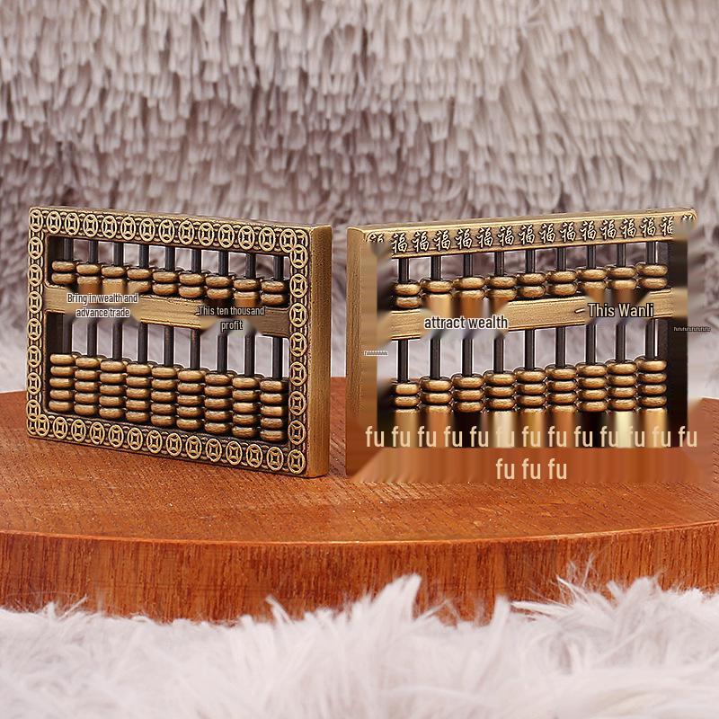 Brass Abacus Wealth-Attracting Antique with Fu Character and Coin Collection Ornaments.