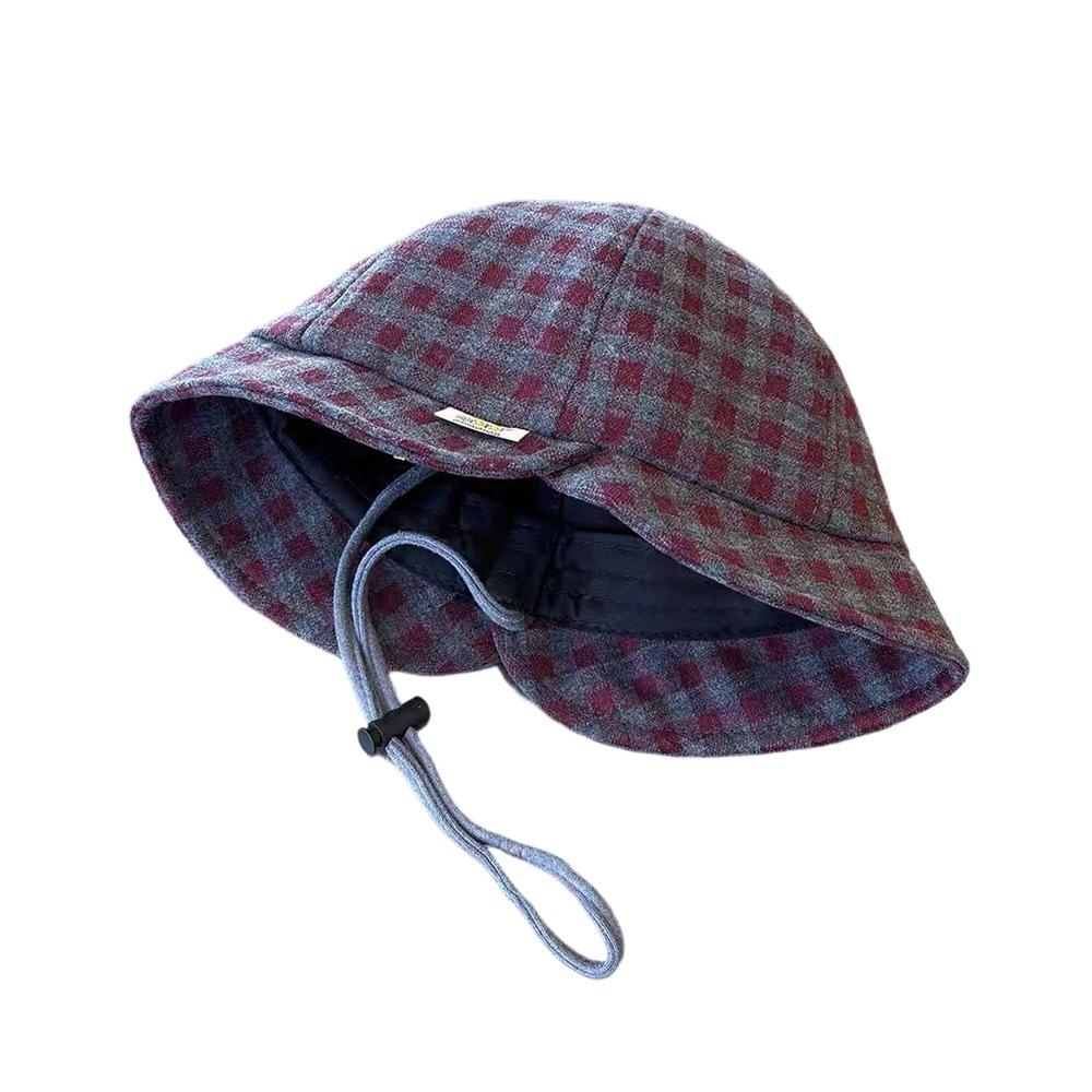 Plaid Baby Bucket Hat Windproof Fisherman Cap New Baby Hat  Spring Season красный