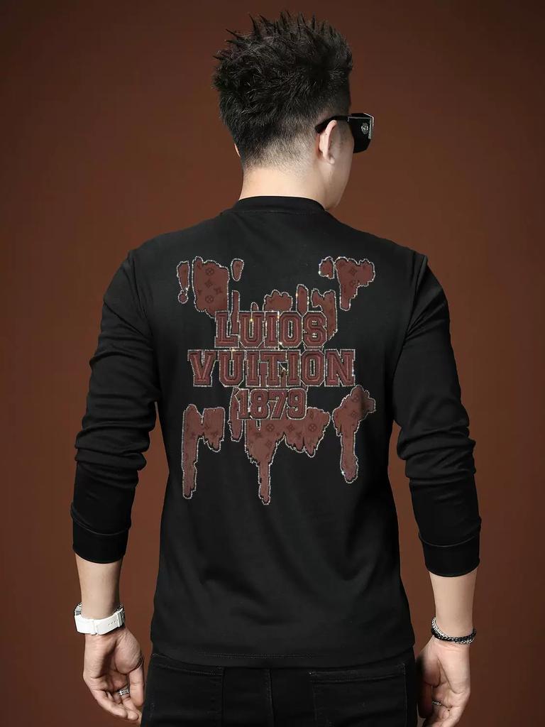 European Style 2025 Autumn New Half-Turtleneck Base Shirt Men's Long-Sleeve T-Shirt Trendy Brand Rhinestone Casual Top Men's Clothing