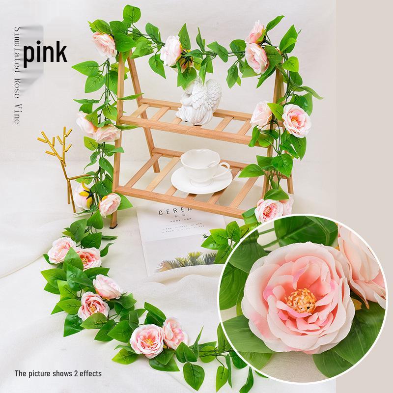Artificial Rose Vine Ceiling Decor with Rattan for Living Room and AC Pipe Cover