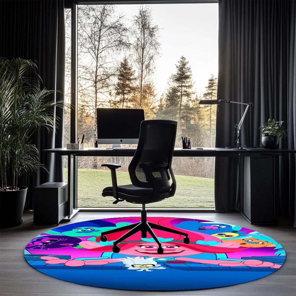 Trolls Printed Round Rug Carpet Chair Rug Area Rug Entryway Doormats,for Office Chair Living Room Bedroom Kitchen Room.