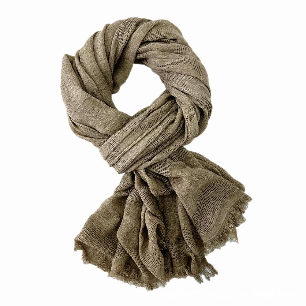 Women's Cotton Scarf Winter Solid Color Jacquard Hollow Literary Style Warm Scarf
