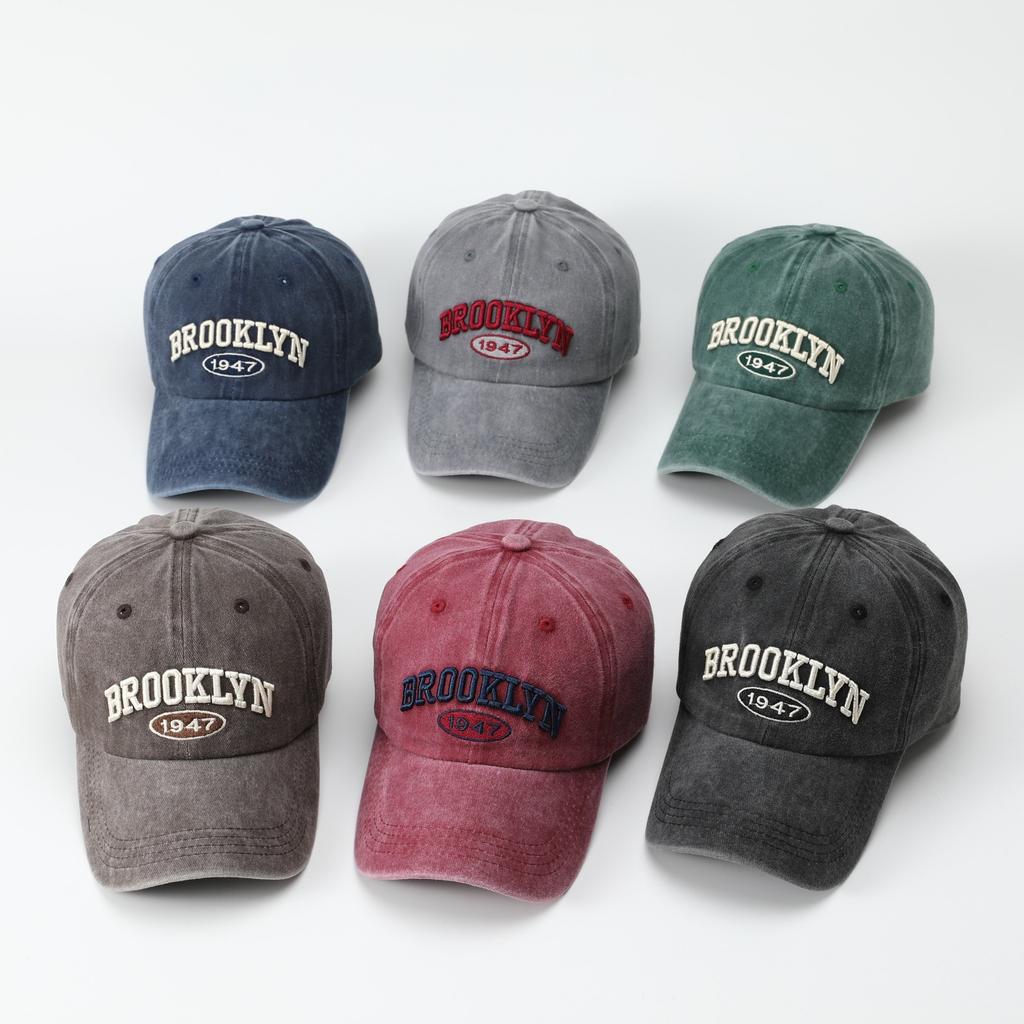 Washed old baseball cap women's retro letter embroidered sunscreen cap men's soft top sun hat
