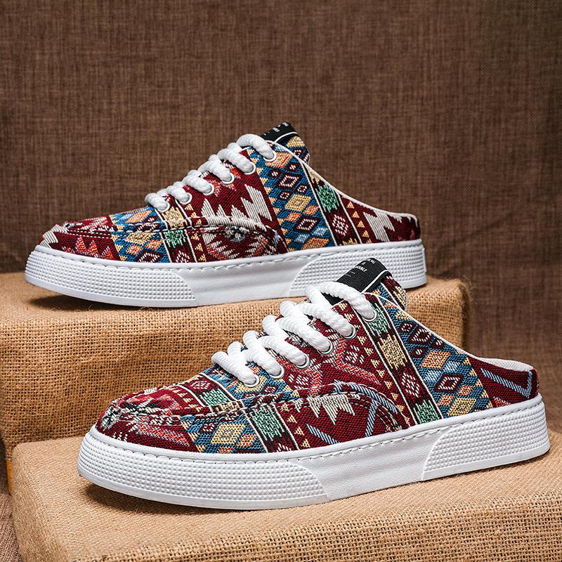 Shoes summer new breathable national style lazy half drag shoes versatile casual canvas shoes