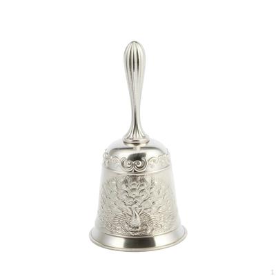 Hand Bell with Peacock Motif Embossed Metal Ornate Handbell for Collectors, Teachers, Home