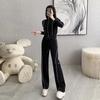 Street Casual Sports Suit for Women Spring and Autumn Fashion Cardigan Sweatshirt Wide-leg Pants Two-piece Set