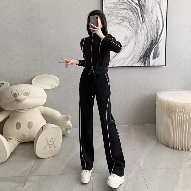 Street Casual Sports Suit for Women Spring and Autumn Fashion Cardigan Sweatshirt Wide-leg Pants Two-piece Set