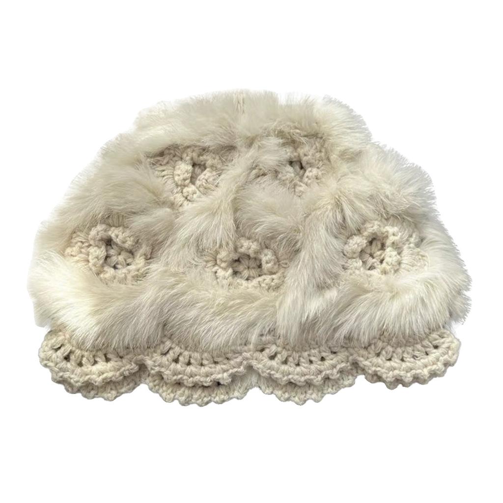 Mao Mao Hat Real Mao Rabbit Plush Fur Hat Versatile Cold-proof Warm Wool Knitted Baotou Hat Women's Winter