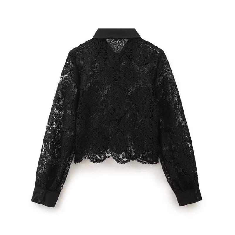 European & American Retro Crochet Knit Hollow Long Sleeve Women's Shirt