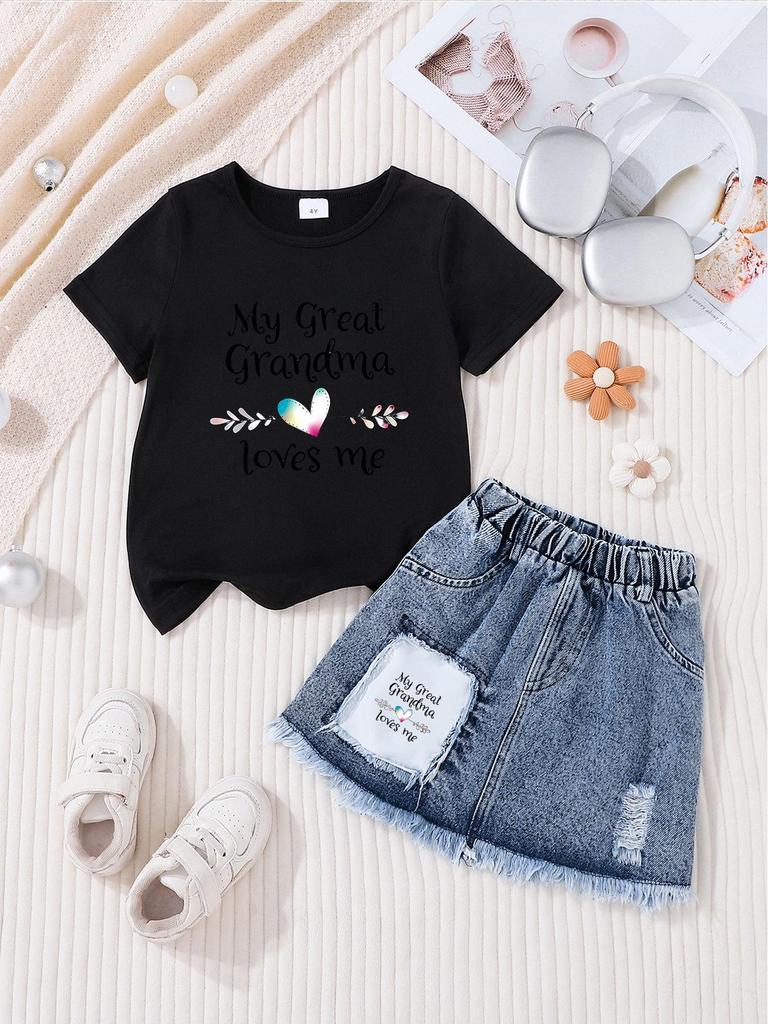 Girls' Casual Denim Skirt Sets - Stylish Children's Clothing Set