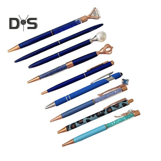 9Pcs Ballpoint Pen Set Metal Faux Crystal Pen Bling Dynamic Liquid Sand Pen for Journaling Retractable Glitter Black Ink Pen for Office School