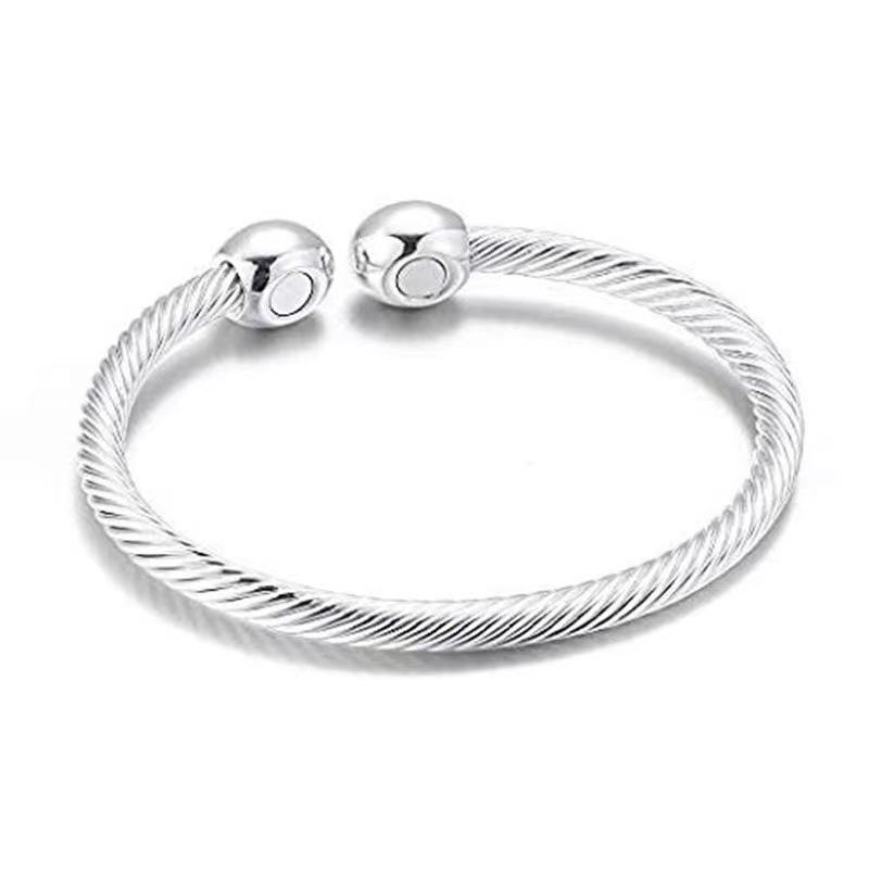 Adjustable Magnetic Open Cuff Bangle Couple Metal Bracelet Threaded Simple Jewelry