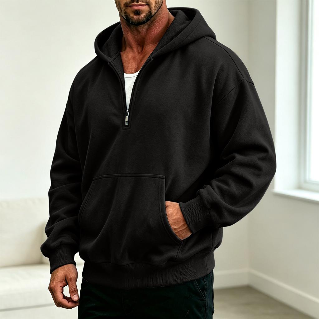 Herren Freizeit Kapuzenpullover mit Vierteltasche für den Alltag