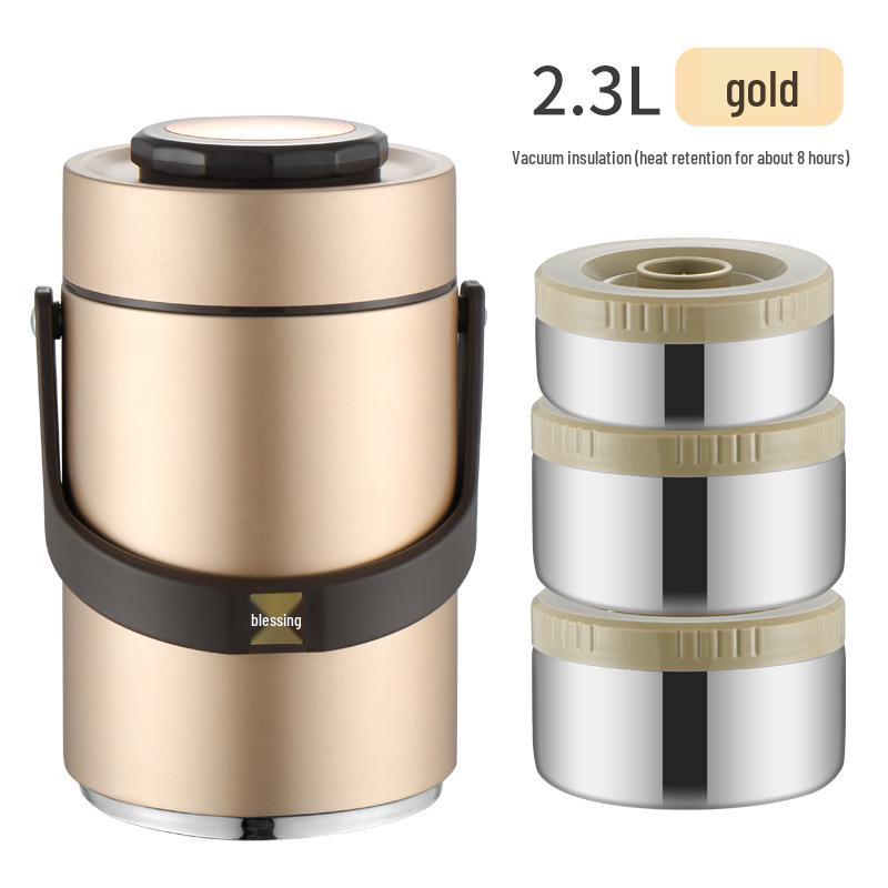 Three-Layer Insulated Stainless Steel Lunch Box - Large Capacity, Portable, Compartmented Container for Students and Office Workers