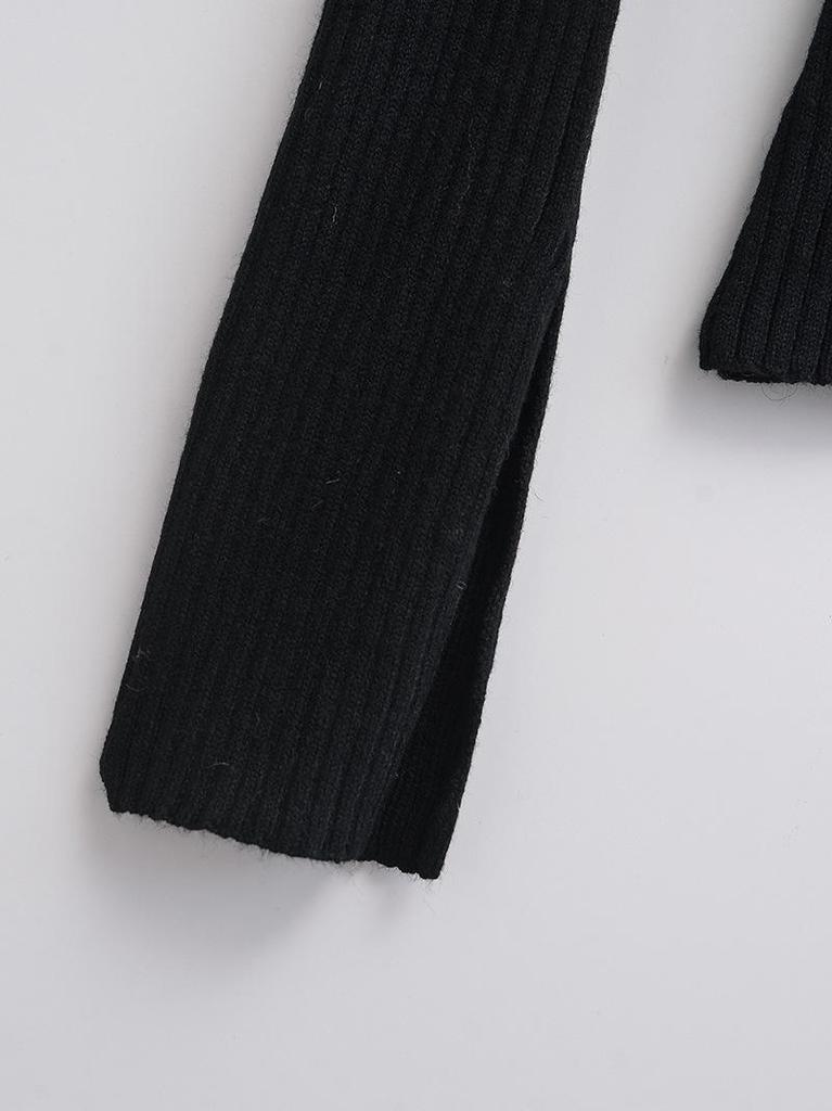 Spicy Girl Deep V-neck Slit Cuff Sweater: Women's 2024 Slimming Autumn Top