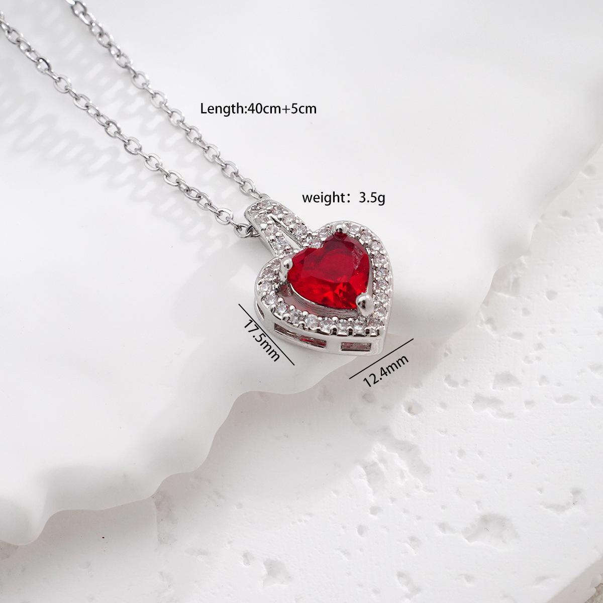 

Sweet Colorful Zircon Heart Necklace Stud Earrings for Women Girls Silver Color Stainless Steel Chain Jewelry Set Gifts