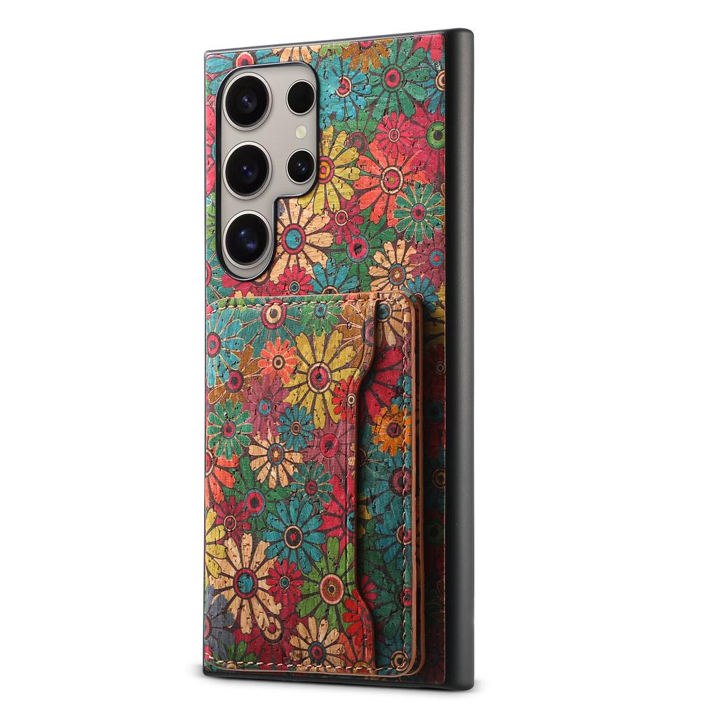 For Samsung Galaxy S25 Ultra Case Flower Print Leather+PC+TPU Cover with Card Holder Kickstand