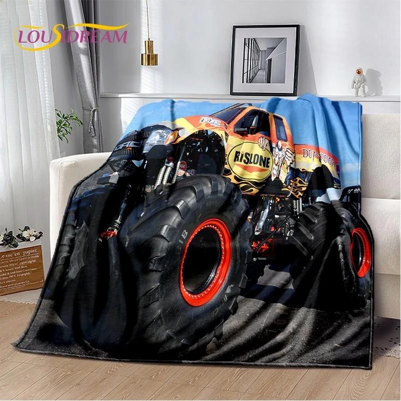 Monster Truck 3D Monster Jam Cartoon Soft Flannel Blanket for Bed Bedroom Sofa Picnic,Throw Blanket for Outdoor Leisure Nap Gift