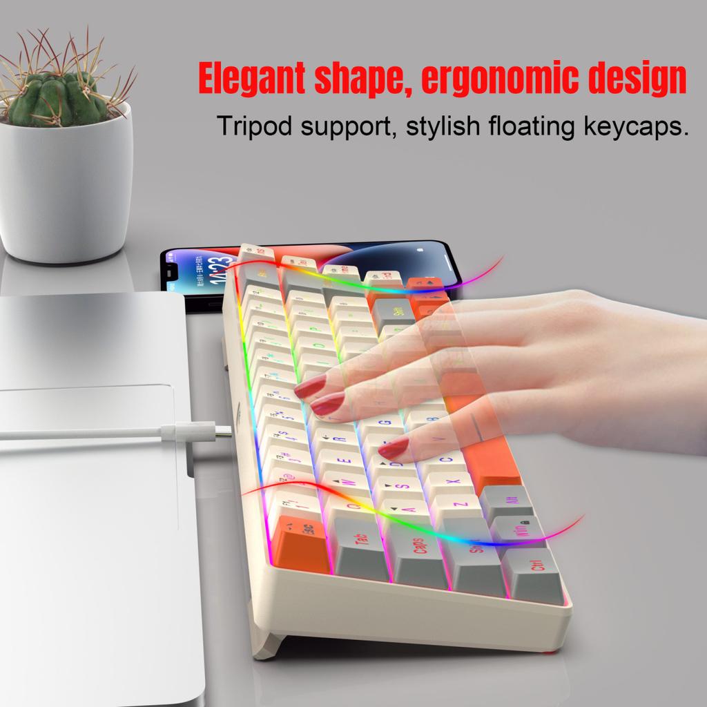 Game Keyboard 68-key Three-color Matching Keycap Key-line Separation RGB Backlit Membrane Keyboard