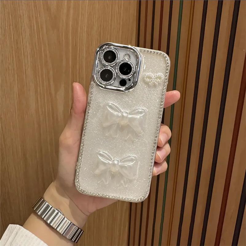 

For Apple 17 Promax Luxury Model for IPhone 16 Glue Glitter Bow Phone Case 15 Rhinestone Fashion For iPhone 11