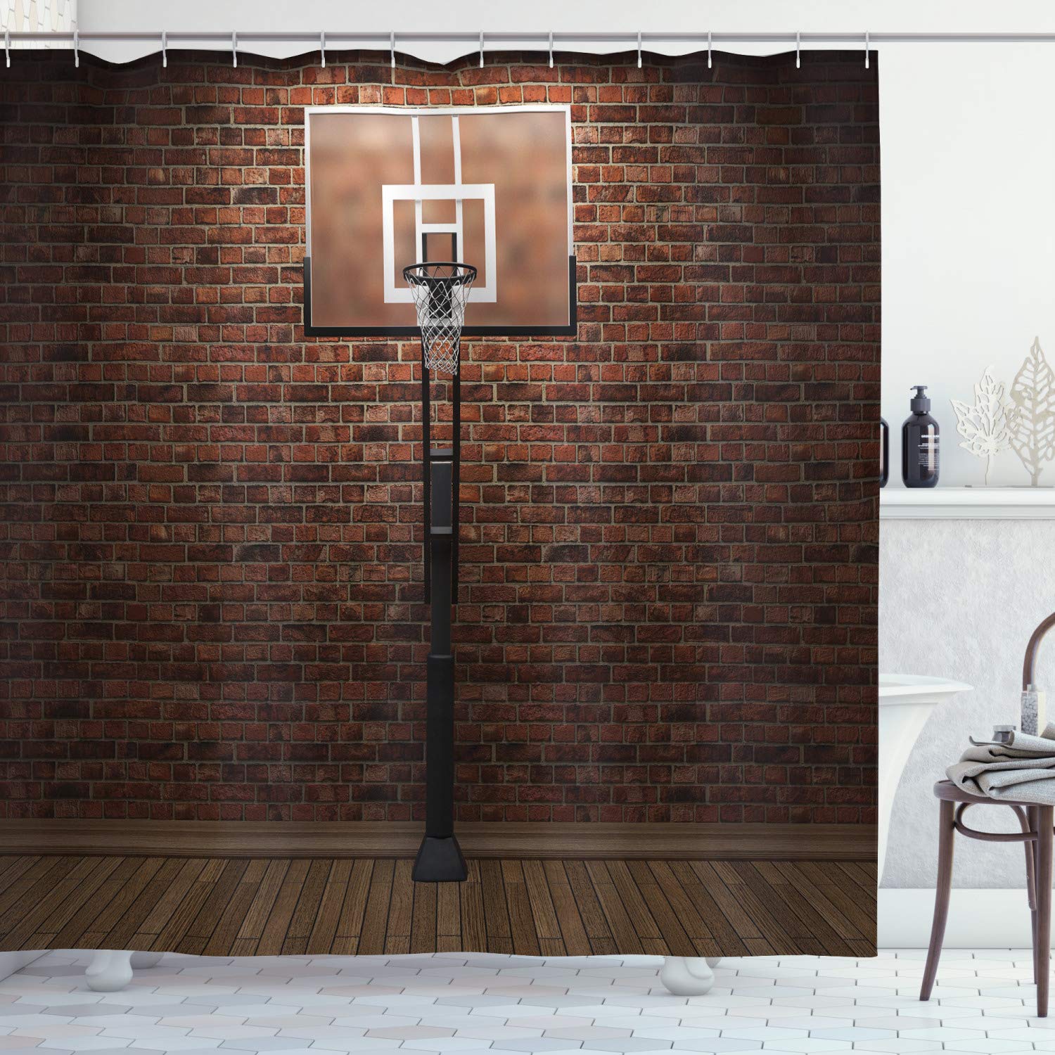 

Basketball Shower Curtain For Boys Teen Ball Sports Bath Curtain Waterproof Fabric Bathroom Accessories With Hooks W60H190(CM)-1 Pcs