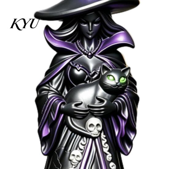 Dark Aesthetic Home Accessories Halloween Witch Figurine, Gothic Resin with Black Cat Ornament, Collectible Art for Decor Fantasy Tabletop Statue