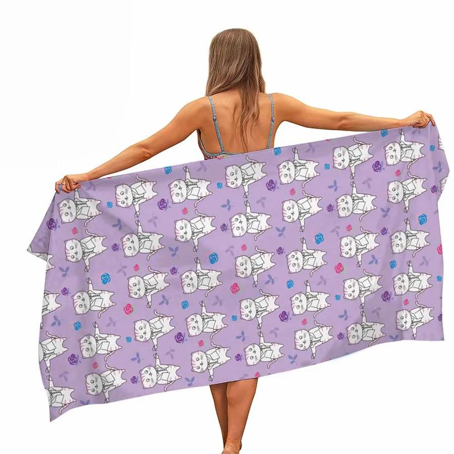 Cartoon Cat Microfiber Pool Beach Towel Portable Quick Fast Dry Sand Outdoor Travel Swim Blanket Thin Yoga Mat Bath Towel