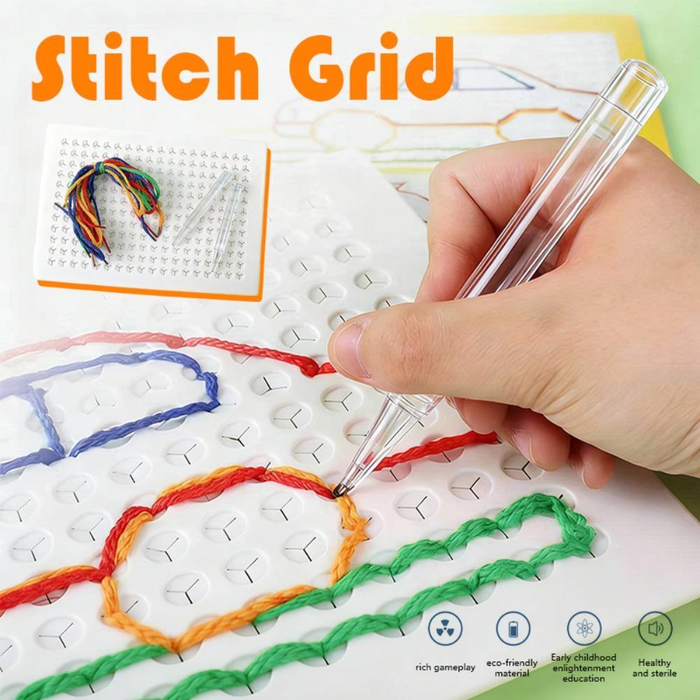 Handmade Kids DIY Threading Board Threading Toy Colorful String Rope Puzzle Toys Diy Stitch Grid Drawing with Pens Stitch Grid