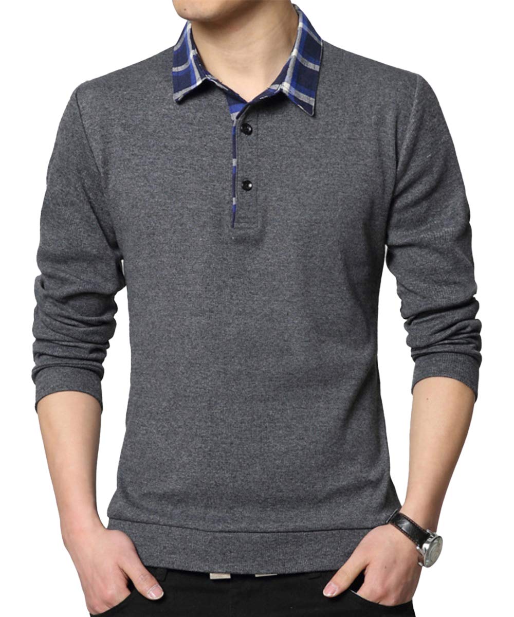 

Ganata Checkered Polo Long Adult Size Dark Gray Men s Shirt, Sleeve, Collared, Casual, Sports, Golf, Stylish, Top, L,