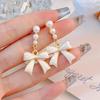 Korean Bow Pearl Stud Earrings - S925 Silver, Light Luxury, Versatile, Women's Fairy Style