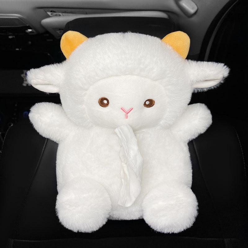 Cartoon Plush Car Tissue Box for Armrest: Cute Hanging Paper Dispenser and Interior Decoration