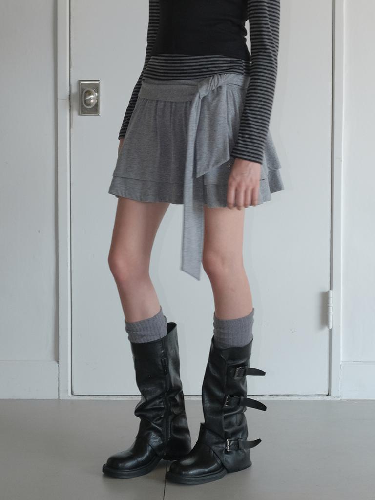 Etmont Knotted Frill Mini Skirt, Melange Gray
